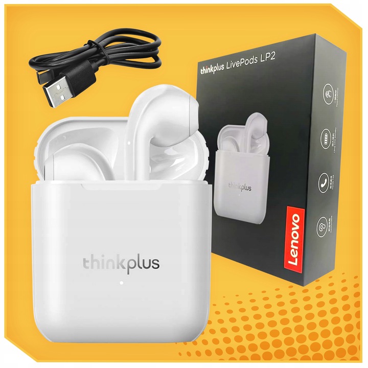 Słuchawki bezprzewodowe douszne bluetooth wodoodporne białe Lenovo LP2 Pro Waga produktu 16 g